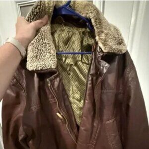 Vintage Hugo Boss brown leather bomber jacket shearling sz L